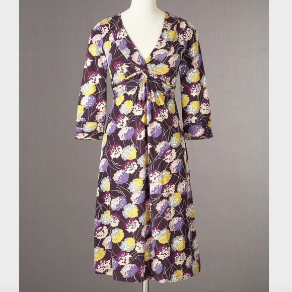 Boden Twist Front Jersey Dress Floral Purple - Sz 8R US, 12R UK - Picture 1 of 11